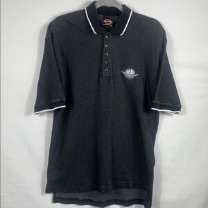 Harley-Davidson Black and White Polo Shirt with Metal Buttons. Size Large.‎